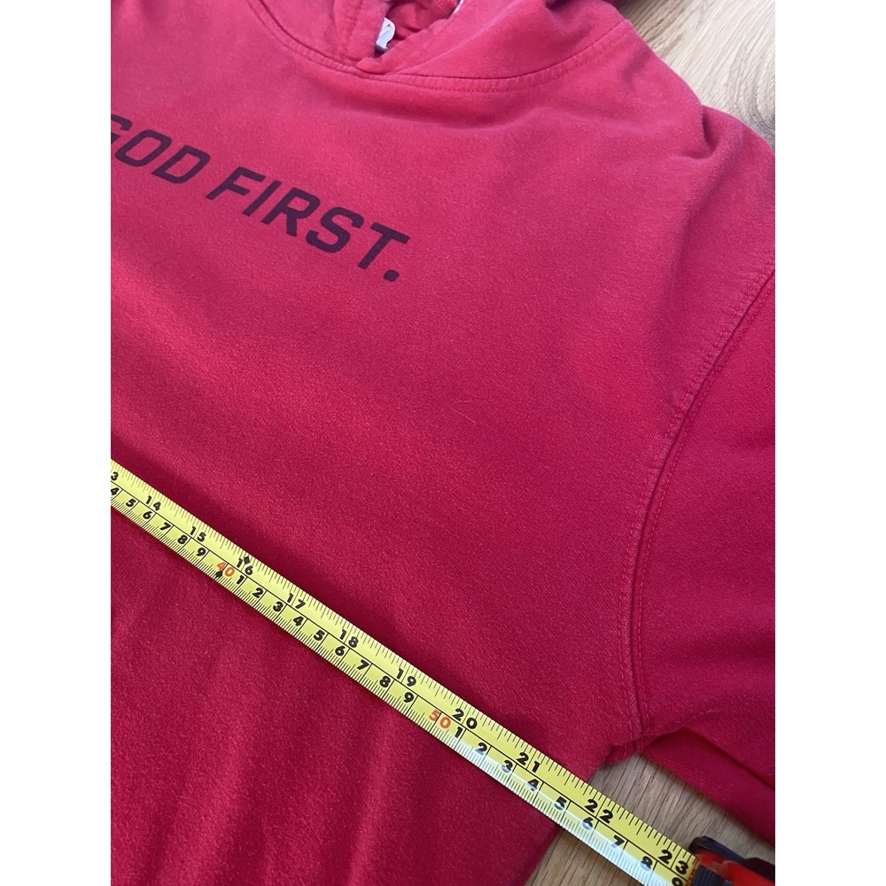 Independent Trading Company "God First" Red Hoodie SZ LRG Church Drawstring - Picture 5 of 11